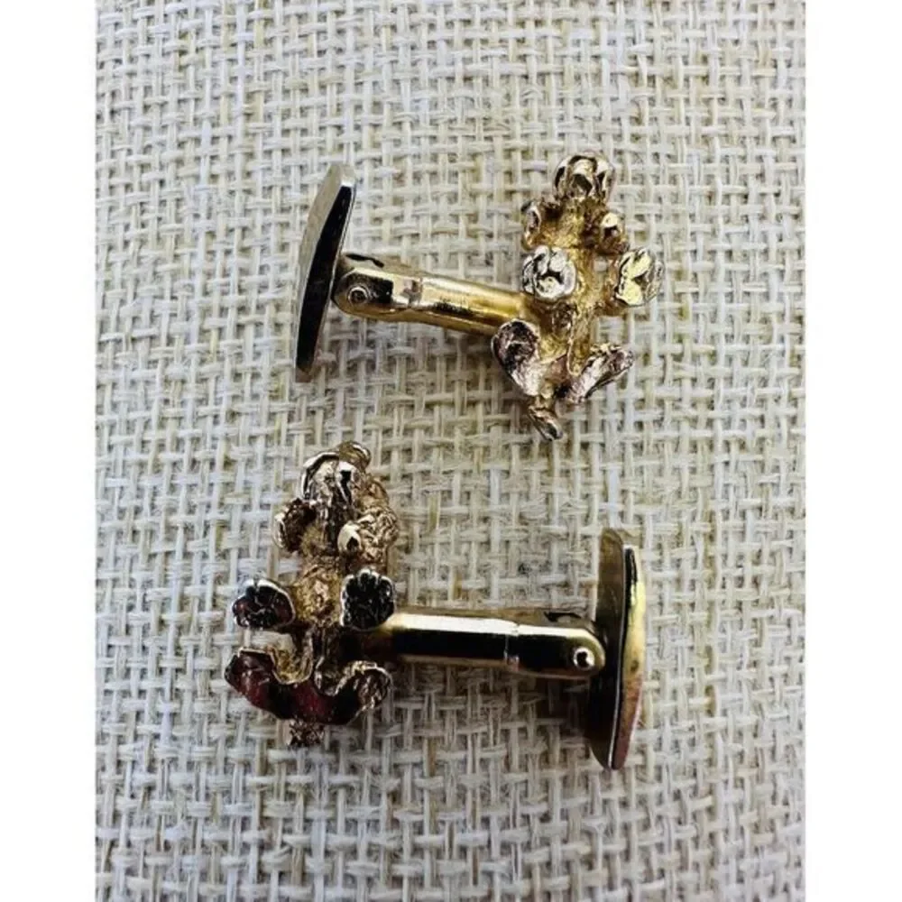 Vintage Smith Pat Pending Basset Dachshund‎ Long Hair Dog Cufflinks Gold Tone